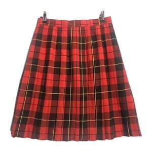Vintage Lands End USA Pleated Tartan Plaid Wool Skirt Size 8 Lined 23" Knee